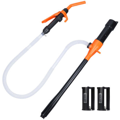 Picture of Portable Power Battery Pump, Portable Fuel Transfer Pump Battery Operated Electric Siphon Pump for Gas, Fuel, Diesel, Water, 2.2 GPM, with Nozzle, Quick Control Flow and Stop, Extra Long Hose