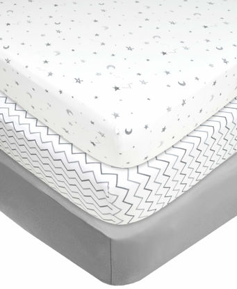Picture of American Baby Company 3 Pack Fitted Crib Sheets 28" x 52", Soft Breathable Neutral 100% Cotton Jersey Sheet, Grey Star/Zigzag, for Boys and Girls, Fits Crib and Toddler Bed mattresses