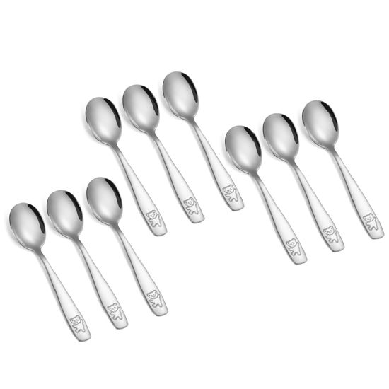 Picture of Pimoys 9 Pieces Toddler Spoons Kids Spoons, Kids Silverware Stainless Steel Toddler Utensils Metal Kids Cutlery Set Baby and Children Safe Flatware, Perfect for Small Hands