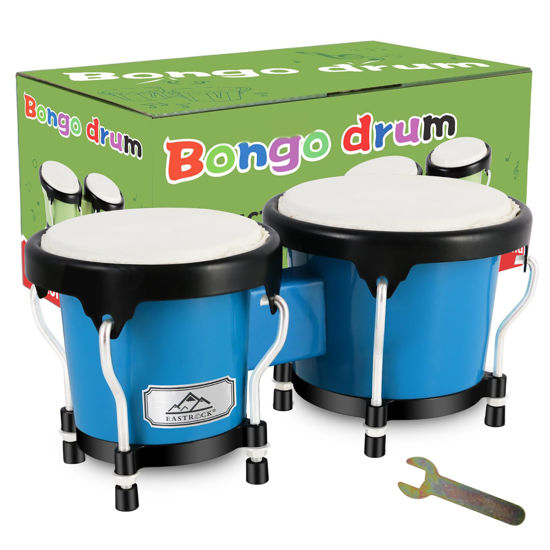Picture of EastRock Bongo Drum 4” and 5” Set for Adults,Percussion Bongos Drum With Tuning Wrench (Blue)