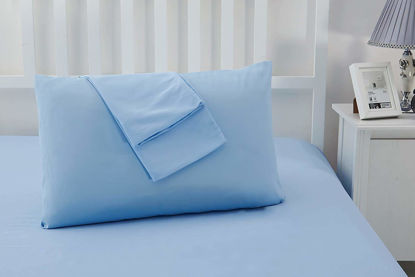 Picture of Travel Pillowcase 12x16 500 Thread Count Egyptian Cotton Set of 2 Toddler Pillowcase Zipper Closer 100% Egyptian Cotton (Toddler Travel 12x16 Zipper, Light Blue Solid)