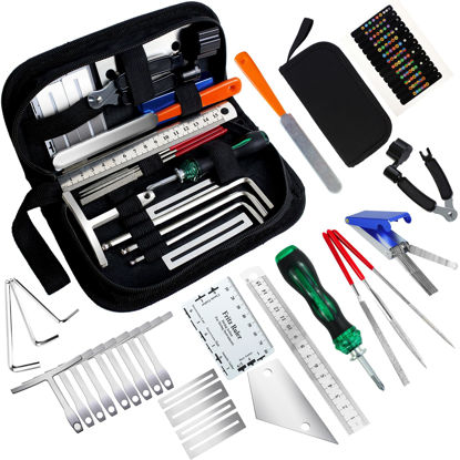 Picture of 28Pcs Guitar Tool Kit, Guitar Accessories Gifts for Men, Guitar Maintenance Kit with Carry Bag, Guitar Repair Kit for Acoustic Electric Guitar Ukulele Bass Banjo, TIMDAM Guitar Setup Kit Guitar Gifts