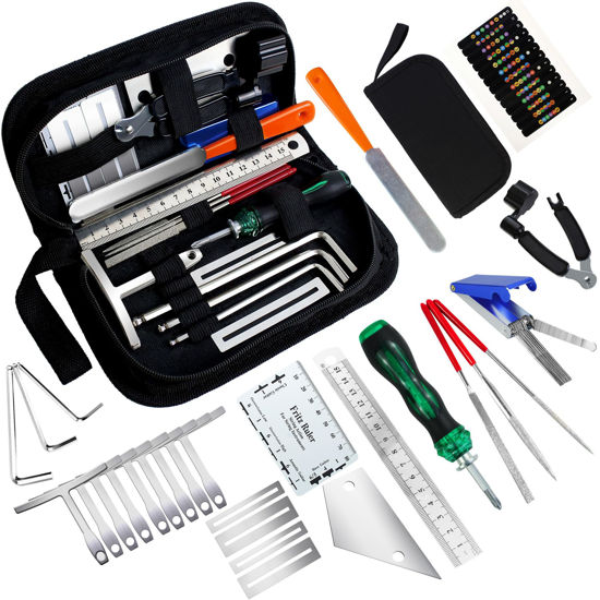 Picture of 28Pcs Guitar Tool Kit, Guitar Accessories Gifts for Men, Guitar Maintenance Kit with Carry Bag, Guitar Repair Kit for Acoustic Electric Guitar Ukulele Bass Banjo, TIMDAM Guitar Setup Kit Guitar Gifts