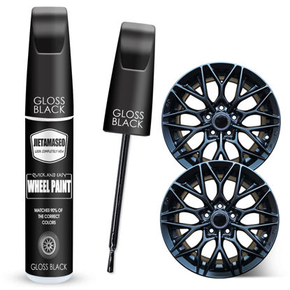 Picture of Gloss Black Rim Touch Up Paint - Wheel Repair Kit Curb Rash, Quick And Easy Wheel Scratch Repair, Rim Paint For Car Wheel Repair (Gloss Black)