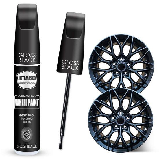 Picture of Gloss Black Rim Touch Up Paint - Wheel Repair Kit Curb Rash, Quick And Easy Wheel Scratch Repair, Rim Paint For Car Wheel Repair (Gloss Black)