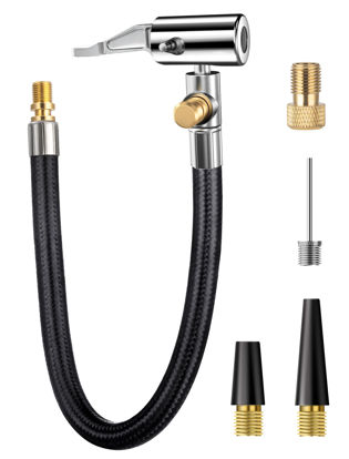 Picture of LUMITECO Quick Connect Tire Chuck Hose, Tire Valve Extension Tube w/Presta Valve & Air Pump Ball Needle Set, Air Tire Inflator Pump Hose with Air Chuck Adapter for Portable Air Compressor