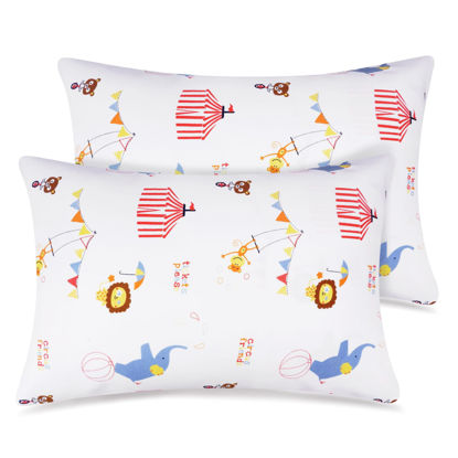 Picture of Zenssia Organic Cotton Toddler Pillowcases Pack of 2, 13x18 Inches Travel Pillowcase with Envelope Closure, Soft & Breathable Baby Pillow Case Cover, Circus