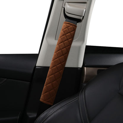 Picture of HighnessHwoo Extra Long Seatbelt Covers for Adults Kids Women & Men, Soft Car Seat Belt Strap Cushion for Sedan, SUV, Trucks, Shoulder Neck Chest Protector Pads, Auto Accessories, 2pcs, Brown, 13in