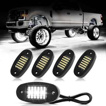 Picture of Hovano 4 Pods White Rock Lights 6000K Pure White 36 LEDs SMD Chips Super Bright Neon Underglow Light IP68 Waterproof for Pickup Trucks SUV UTV ATV RZR Car Boats (White)
