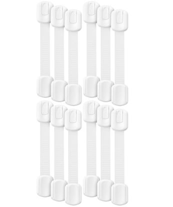 Picture of Bates- Child Safety Strap Locks, 12 Pack, White Baby Cabinet Locks, Toilet Locks Baby Proof, Child Proof Drawer Locks, Cabinet Baby Locks for Cabinets, Child Proof Cabinet Locks, Drawer Child Locks