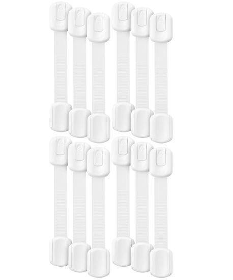 Picture of Bates- Child Safety Strap Locks, 12 Pack, White Baby Cabinet Locks, Toilet Locks Baby Proof, Child Proof Drawer Locks, Cabinet Baby Locks for Cabinets, Child Proof Cabinet Locks, Drawer Child Locks
