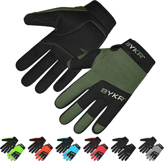 Picture of BYKR Motorcycle Gloves for Men & Women Tactical Protection for Dirt Bike BMX MX Motocross & ATV Mountain Bike Riding Gloves All-Weather Sports Motorbike Cycling MTB Racing Gloves Mil Green S