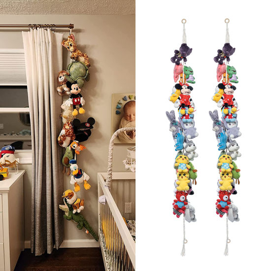 Picture of LONCHDAN 80" Cotton Hanging Storage Chain For Stuffed Animals Storage with 20 Metal Clips Stuffed Animal Display Holder Chain for Wall or Corner Nursery Play Room