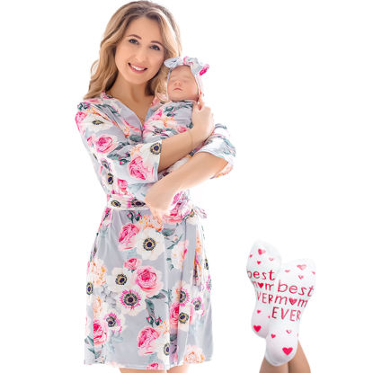 Picture of ECO BABY Mommy and Me Robe and Swaddle Set | Maternity Robe and Matching Baby Set for Girl, Boy | Hospital Labor and Delivery