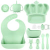 Picture of Silicone Baby Feeding Set, 10 Pcs Baby Led Weaning Supplies Suction Bowl Divided Plate Baby Bibs Fruit feeder Pacifier Baby Spoons Forks Sippy Cup Utensil Sets Baby Essentials for Newborn Gift Green