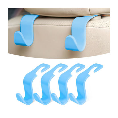 Picture of 4PCS Car Back Seat Headrest Hooks, Rear Car Seat Storage Headrest Hanger Holder Hooks Organizer, Universal Auto Interior Accessories for Bag Purse Handbag Cloth Coats Grocery (Light Blue)