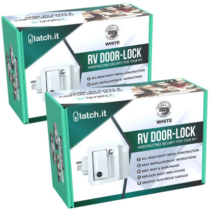 Picture of LATCH.IT White RV Door Latch | 2 Keyed Alike RV Door Locks for Travel Trailers | 100% Metal Camper Door Lock w/ 4 Keys | Easy-to-Install & Fits Most!