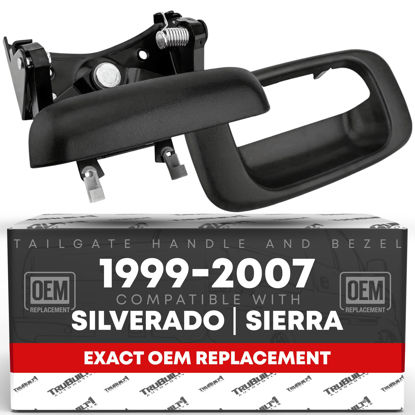 Picture of TRUBUILT1 AUTOMOTIVE Tailgate Handle Latch and Bezel Trim with Rod Clips | for 1999-2007 Chevy Silverado GMC Sierra 1500 2500 3500 | Replaces# 15997911, 15228539, 15228541, 15228540