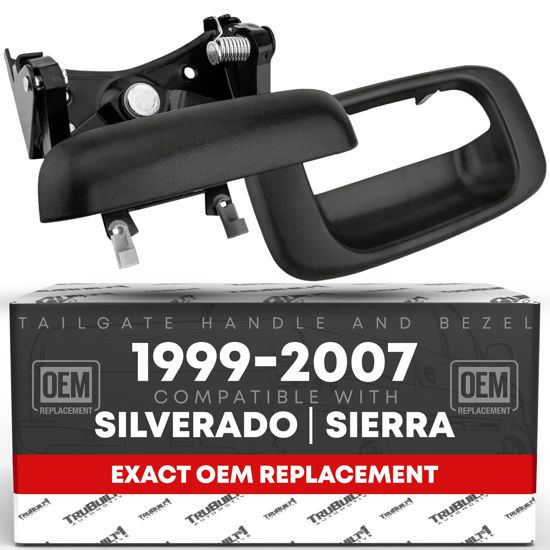 Picture of TRUBUILT1 AUTOMOTIVE Tailgate Handle Latch and Bezel Trim with Rod Clips | for 1999-2007 Chevy Silverado GMC Sierra 1500 2500 3500 | Replaces# 15997911, 15228539, 15228541, 15228540