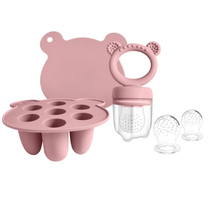 Picture of BigSpinach Silicone Baby Food Freezer Tray with Teething Popsicle Molds - Baby Fruit Feeder and Breastmilk Teether Combo