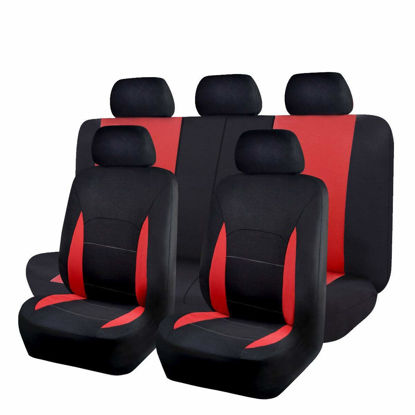 Picture of Flying Banner Car Seat Covers Full Set Front Seats and Rear Bench Polyester car seat Protectors Black Gray Purple airbag Compatible Rear Bench Split (Black Red)