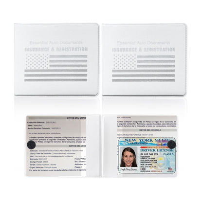Picture of Ziciner Car Registration Insurance Holder, 2Pack Essential Auto Card Document Glove Box Organizer with Velcro Closure, Vehicle Interior Accessories Perfect for Most Car, Truck, SUV (White/White Flag)