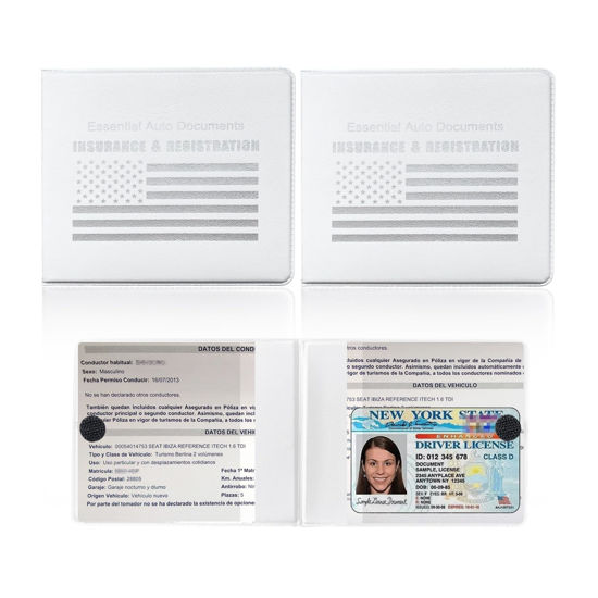 Picture of Ziciner Car Registration Insurance Holder, 2Pack Essential Auto Card Document Glove Box Organizer with Velcro Closure, Vehicle Interior Accessories Perfect for Most Car, Truck, SUV (White/White Flag)