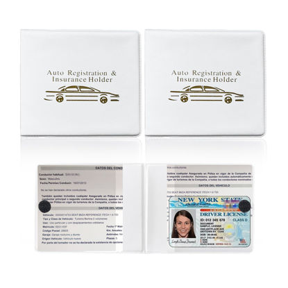 Picture of Ziciner Car Registration Insurance Holder, 2Pack Essential Auto Card Document Glove Box Organizer with Velcro Closure, Vehicle Interior Accessories Perfect for Most Car, Truck, SUV (White/Gold Words)