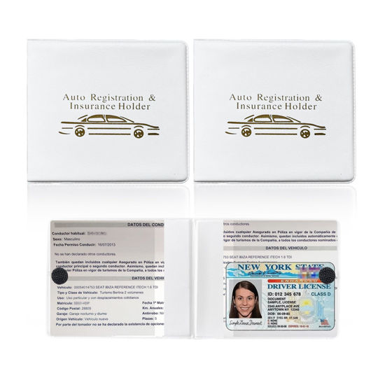 Picture of Ziciner Car Registration Insurance Holder, 2Pack Essential Auto Card Document Glove Box Organizer with Velcro Closure, Vehicle Interior Accessories Perfect for Most Car, Truck, SUV (White/Gold Words)