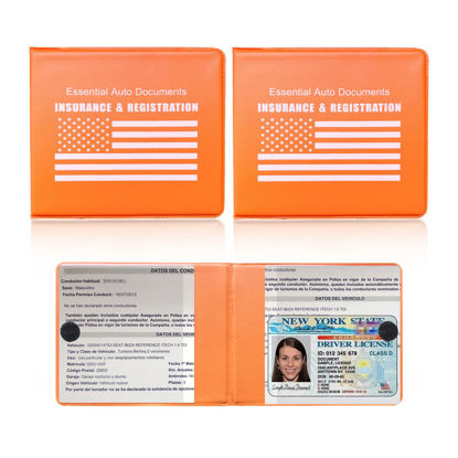 Picture of Ziciner Car Registration Insurance Holder, 2Pack Essential Auto Card Document Glove Box Organizer with Velcro Closure, Vehicle Interior Accessories Perfect for Most Car, Truck, SUV (Orange/White Flag)
