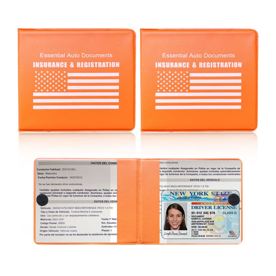 Picture of Ziciner Car Registration Insurance Holder, 2Pack Essential Auto Card Document Glove Box Organizer with Velcro Closure, Vehicle Interior Accessories Perfect for Most Car, Truck, SUV (Orange/White Flag)