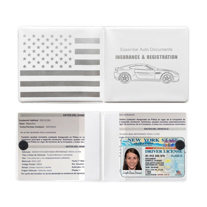 Picture of Ziciner Car Registration Insurance Holder, 2Pack Essential Auto Card Document Glove Box Organizer with Velcro Closure, Vehicle Interior Accessories Perfect for Most Car, Truck, SUV (White/Back Flag)