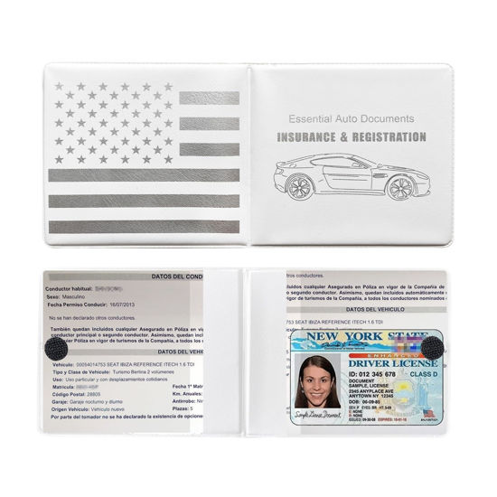 Picture of Ziciner Car Registration Insurance Holder, 2Pack Essential Auto Card Document Glove Box Organizer with Velcro Closure, Vehicle Interior Accessories Perfect for Most Car, Truck, SUV (White/Back Flag)