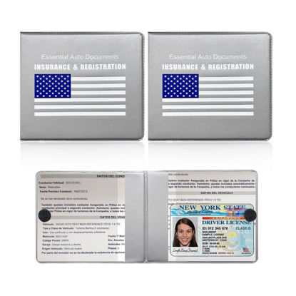 Picture of Ziciner Car Registration Insurance Holder, 2Pack Essential Auto Card Document Glove Box Organizer with Velcro Closure, Vehicle Interior Accessories Perfect for Most Car, Truck, SUV (Gray/Blue Flag)