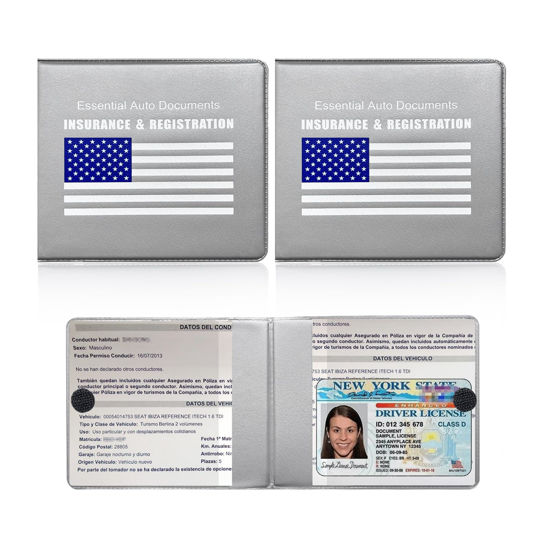 Picture of Ziciner Car Registration Insurance Holder, 2Pack Essential Auto Card Document Glove Box Organizer with Velcro Closure, Vehicle Interior Accessories Perfect for Most Car, Truck, SUV (Gray/Blue Flag)