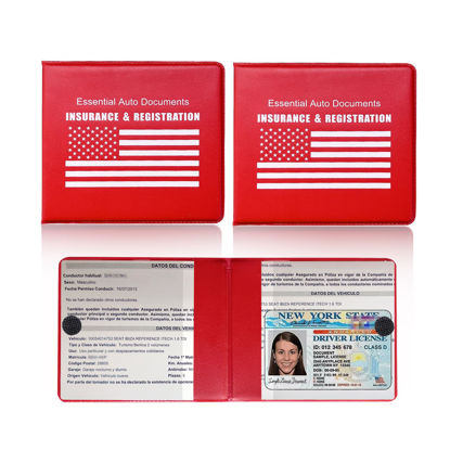 Picture of Ziciner Car Registration Insurance Holder, 2Pack Essential Auto Card Document Glove Box Organizer with Velcro Closure, Vehicle Interior Accessories Perfect for Most Car, Truck, SUV (Red/White Flag)