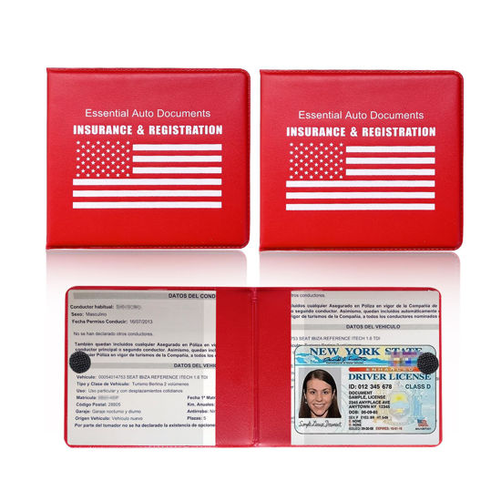 Picture of Ziciner Car Registration Insurance Holder, 2Pack Essential Auto Card Document Glove Box Organizer with Velcro Closure, Vehicle Interior Accessories Perfect for Most Car, Truck, SUV (Red/White Flag)