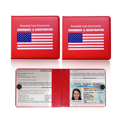 Picture of Ziciner Car Registration Insurance Holder, 2Pack Essential Auto Card Document Glove Box Organizer with Velcro Closure, Universal Car Accessories Perfect for Men & Women (Red/Blue Flag)