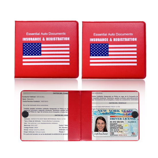 Picture of Ziciner Car Registration Insurance Holder, 2Pack Essential Auto Card Document Glove Box Organizer with Velcro Closure, Universal Car Accessories Perfect for Men & Women (Red/Blue Flag)