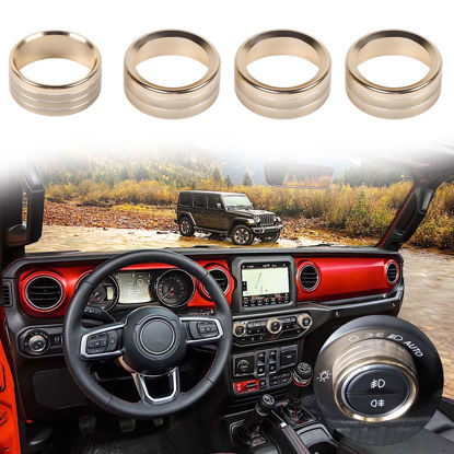 Picture of Voodonala Air Conditioner Headlight Center Consoles Switch Knob Cover Trim for 2018-2024+ Jeep Wrangler JL JLU Gladiator JT Interior Accessories Gold Aluminum Alloy 4pcs…