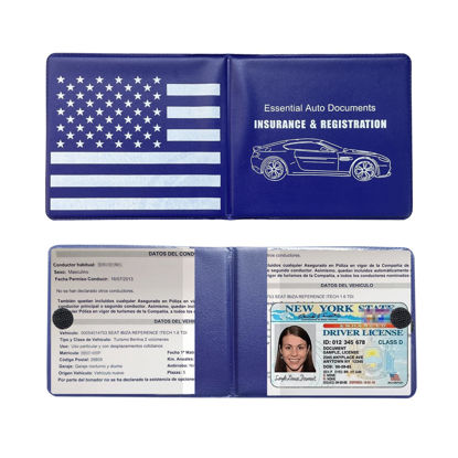 Picture of Ziciner Car Registration Insurance Holder, 2Pack Essential Auto PVC Card Document Glove Box Organizer with Velcro Closure, Universal Car Accessories for Men & Women (Blue/Back Flag)