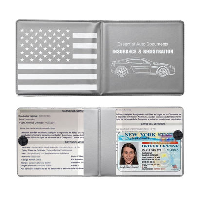 Picture of Ziciner Car Registration Insurance Holder, 2Pack Essential Auto Card Document Glove Box Organizer with Velcro Closure, Vehicle Interior Accessories Perfect for Most Car, Truck, SUV (Gray/Back Flag)