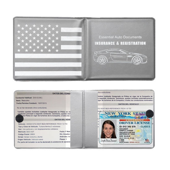 Picture of Ziciner Car Registration Insurance Holder, 2Pack Essential Auto Card Document Glove Box Organizer with Velcro Closure, Vehicle Interior Accessories Perfect for Most Car, Truck, SUV (Gray/Back Flag)