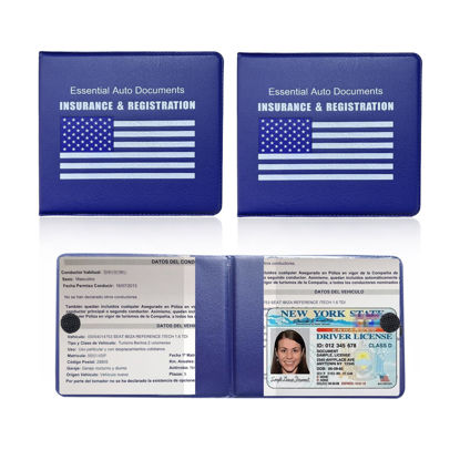 Picture of Ziciner Car Registration Insurance Holder, 2Pack Essential Auto PVC Card Document Glove Box Organizer with Velcro Closure, Universal Car Accessories for Men & Women (Blue/Blue Flag)