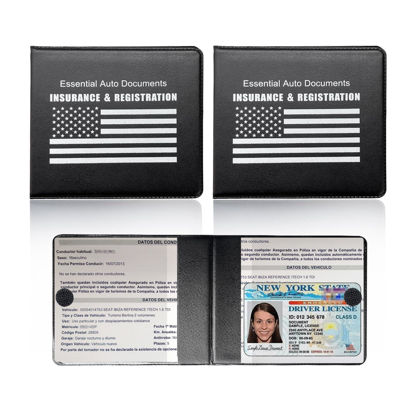 Picture of Ziciner Car Registration Insurance Holder, 2Pack Essential Auto Card Document Glove Box Organizer with Velcro Closure, Vehicle Interior Accessories Perfect for Most Car, Truck, SUV (Black/White Flag)