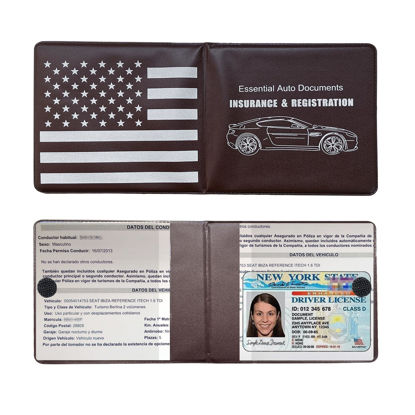 Picture of Ziciner Car Registration Insurance Holder, 2Pack Essential Auto Card Document Glove Box Organizer with Velcro Closure, Vehicle Interior Accessories Perfect for Most Car, Truck, SUV (Brown/Back Flag)