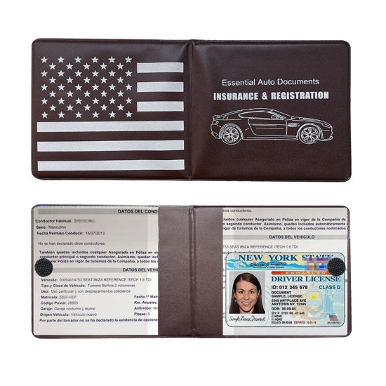 Picture of Ziciner Car Registration Insurance Holder, 2Pack Essential Auto Card Document Glove Box Organizer with Velcro Closure, Vehicle Interior Accessories Perfect for Most Car, Truck, SUV (Brown/Back Flag)