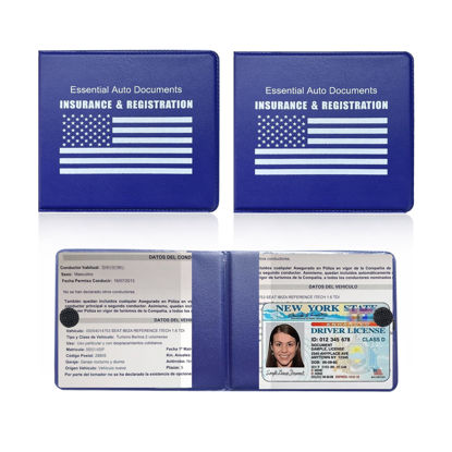 Picture of Ziciner Car Registration Insurance Holder, 2Pack Essential Auto Card Document Glove Box Organizer with Velcro Closure, Vehicle Interior Accessories Perfect for Most Car, Truck, SUV (Blue/White Flag)