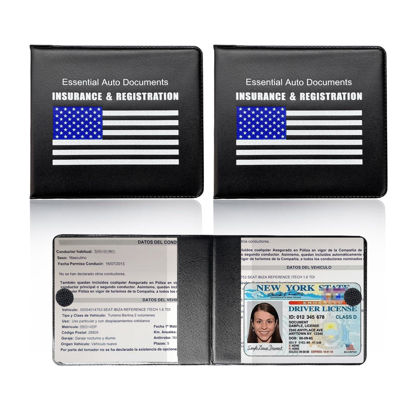Picture of Ziciner Car Registration Insurance Holder, 2Pack Essential Auto Card Document Glove Box Organizer with Velcro Closure, Universal Car Accessories Perfect for Men & Women (Black/Blue Flag)