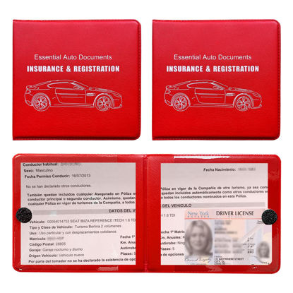 Picture of Ziciner Car Registration Insurance Holder, 2Pack Essential Auto Card Document Glove Box Organizer with Velcro Closure, Vehicle Interior Accessories Perfect for Most Car, Truck, SUV (Red/Big Car)